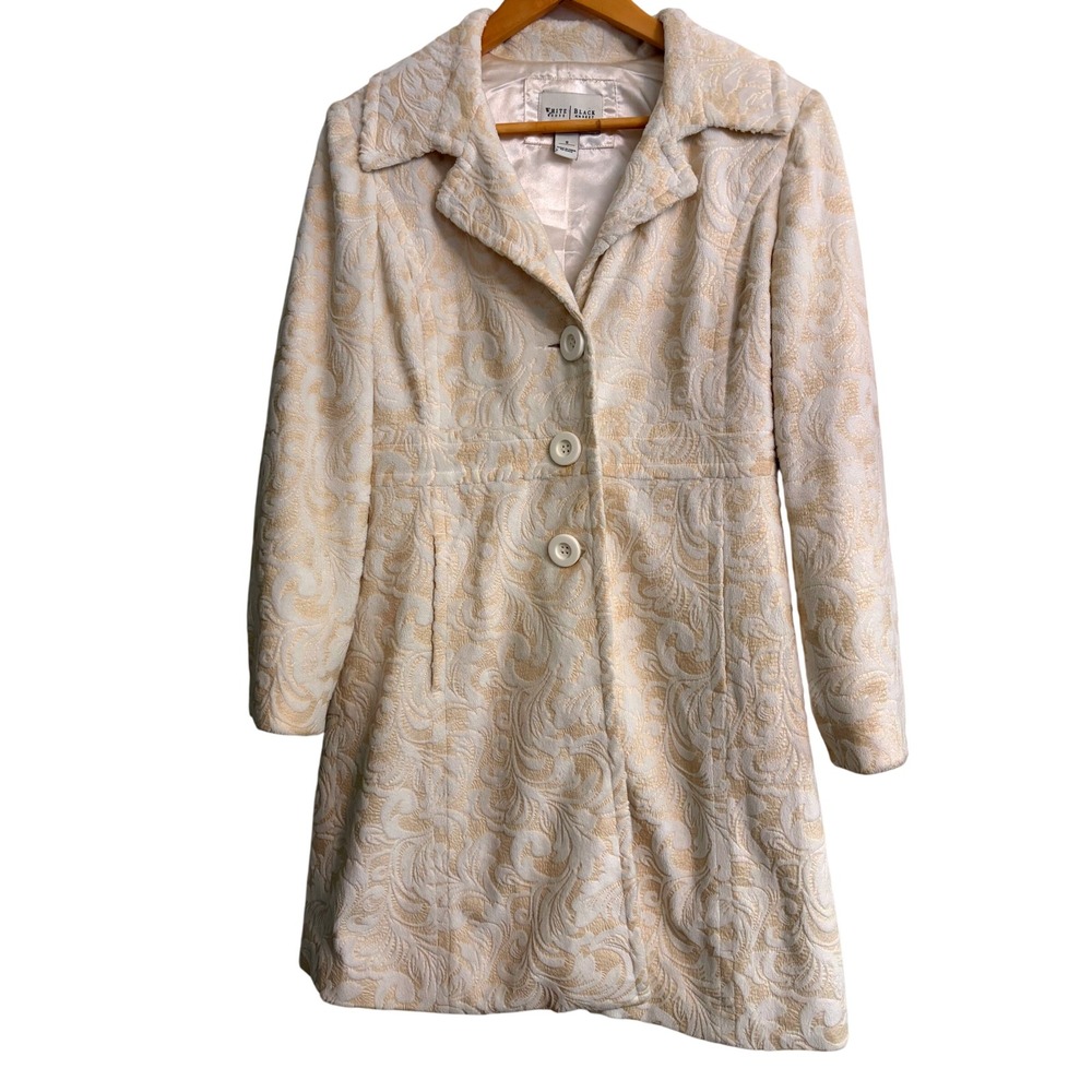 White House Black Market Coat Small Cream Damask, Velvet Burnout, Winter, Formal